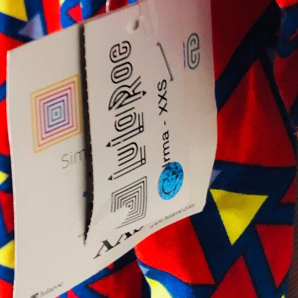 LuLaRoe Irma tunic short sleeve geometric red yellow & blue size xxs READ NEW - Picture 2 of 11